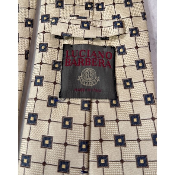 Luciano Barbera Men's Brick Beige Burgundy Square Geometric Silk Neck Tie $215